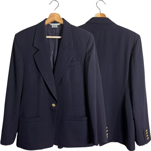 Vintage Austin Reed Wool Blazer Jacket Women's 12 Blue Formal Career Interview - Picture 1 of 12